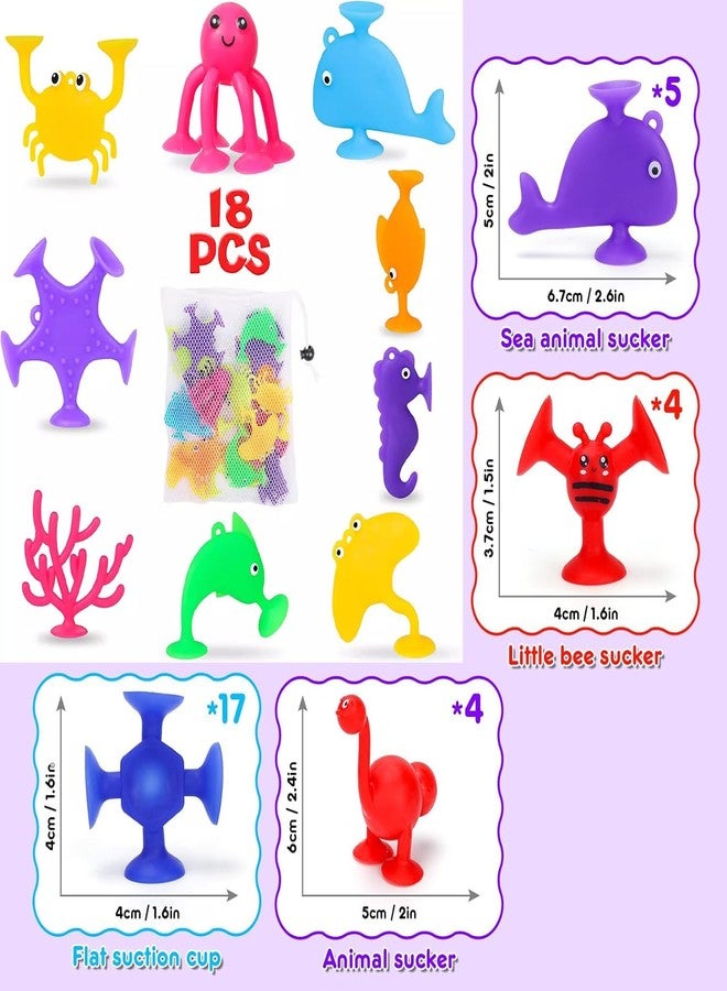 RAMONI Suction Toys Kids Bath Toys,18Pcs Slicone Sucker Toys for Kids Sensory Toys for 3 4 5 6 7 8 9Year Old Boys Girls,Building Toys for Stress Release and Travel - Image 2